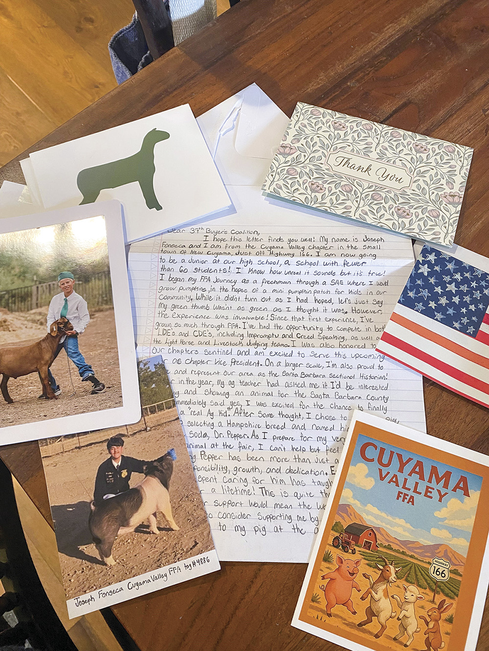 Thank-you cards and letters from youths whose animals were purchased by the coalition.