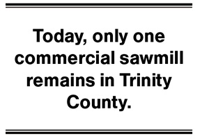 Today, only one commercial sawmill remains in Trinity County.