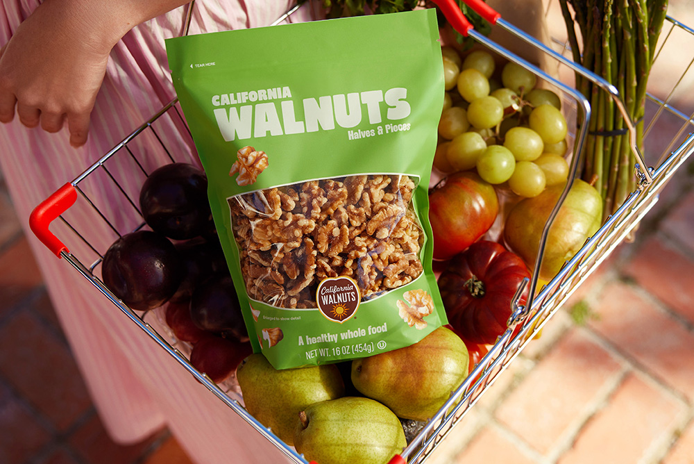 In this promotional photo, the California Walnut Board and Commission is trying to change the perception that walnuts are simply for baking by positioning the tree nut in the produce section.