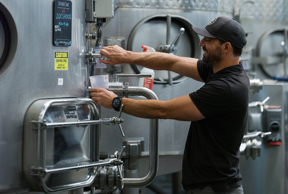 Silver Oak winemaker Dan Kemp at work at the Healdsburg winery.