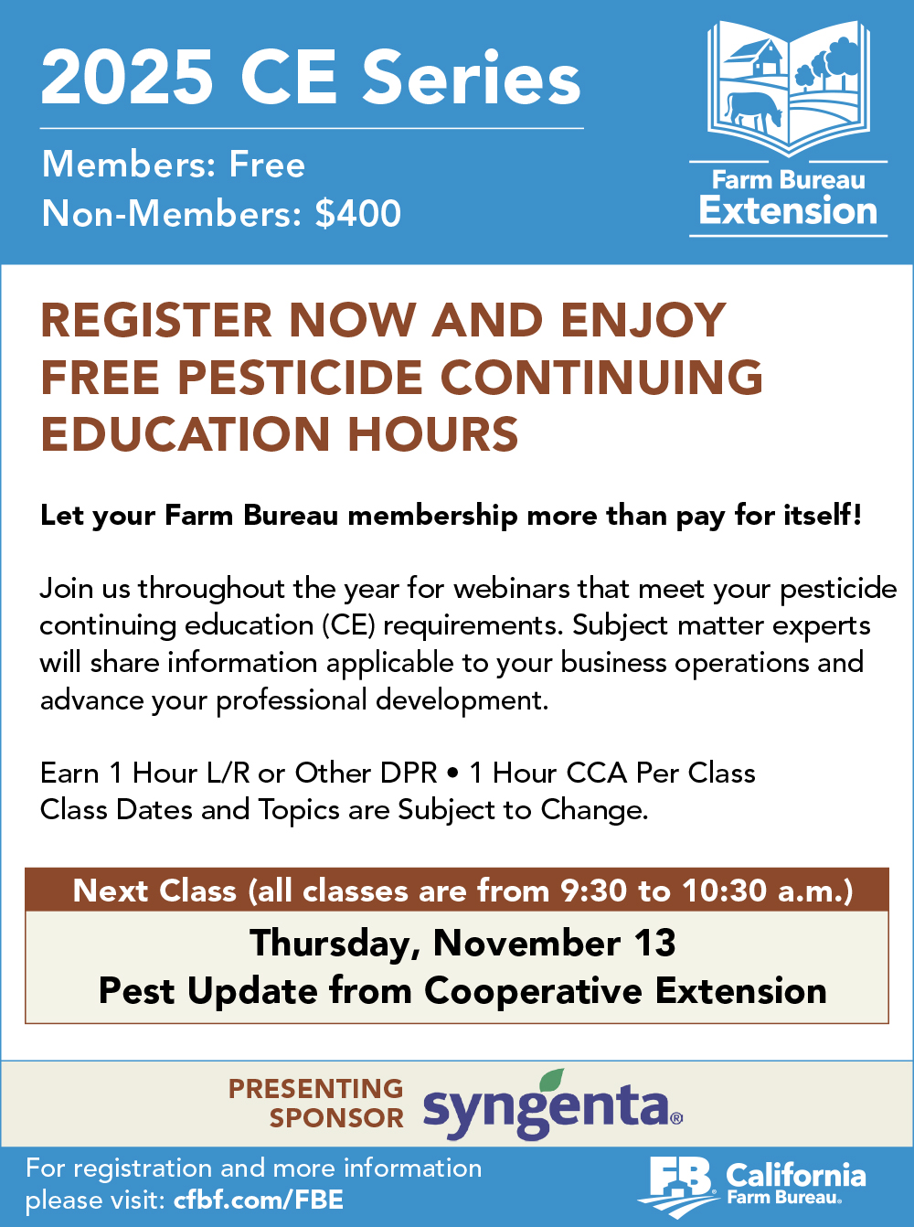 Continuing Education Classes Brought to You by Syngenta