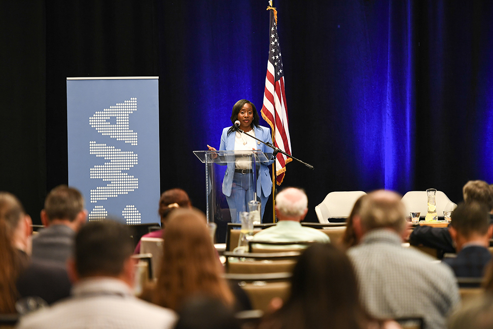 Assemblymember Rhodesia Ransom, D-Tracy, addresses a crowd at the California Water Association’s Spring Policy Symposium this past May at the Kimpton Sawyer Hotel in Sacramento. 